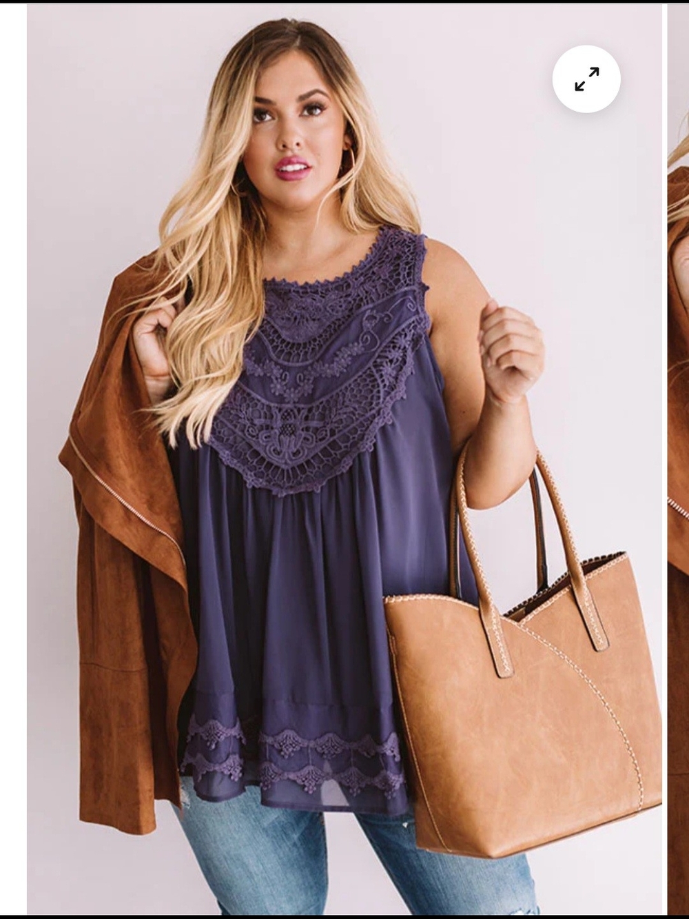 Ultra Pink Crochet Yoke Sleeveless Tank Top - Dark Purple
